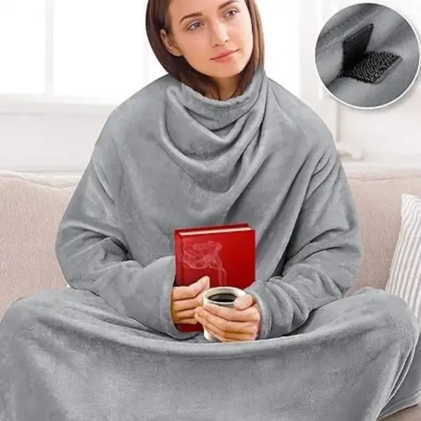 Плед-халат довгий з кишенями з м'якого поліестеру Owersize - мініатюра 3