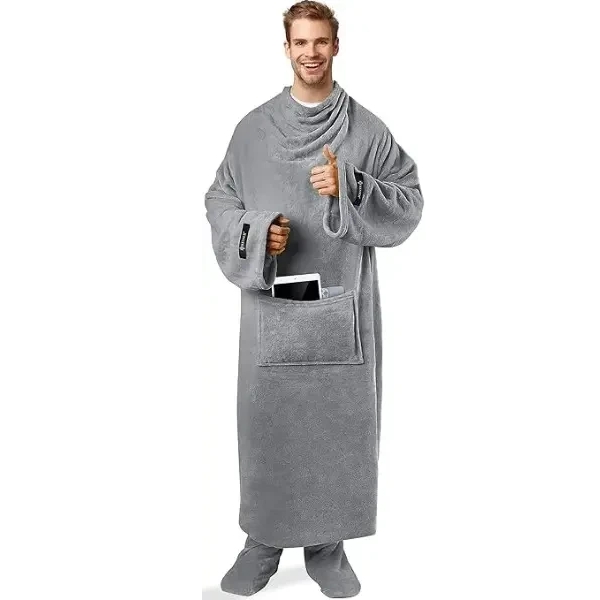 Плед-халат довгий з кишенями з м'якого поліестеру Owersize - мініатюра 7