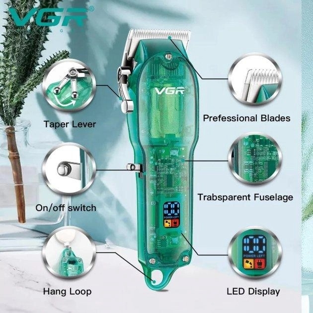 Професійна машинка для стрижки V-660 Professional Clipper Transparent Green - мініатюра 6