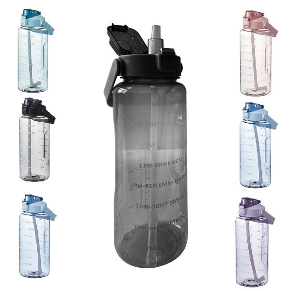 Бутилка для води 2л з соломинкою та ручкою • Пластикова бутилка для води на 2 літри з соломинкою та ручкою