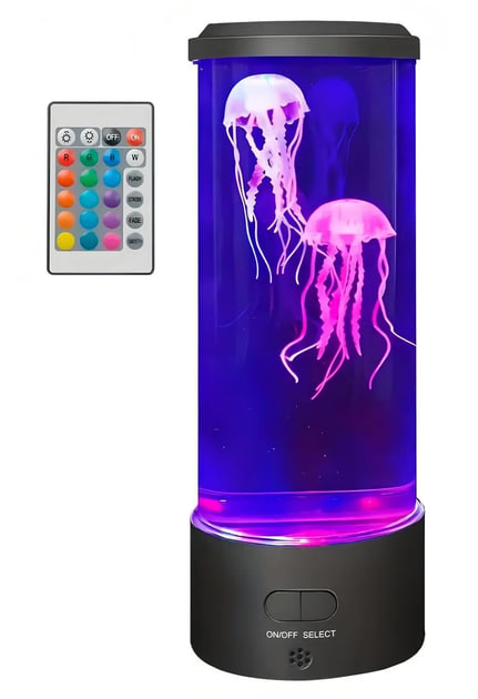 Лампа-нічник зі світловими ефектами МЕДУЗА • Настільний LED-ліхтар "Акваріум із медузами" з пультом