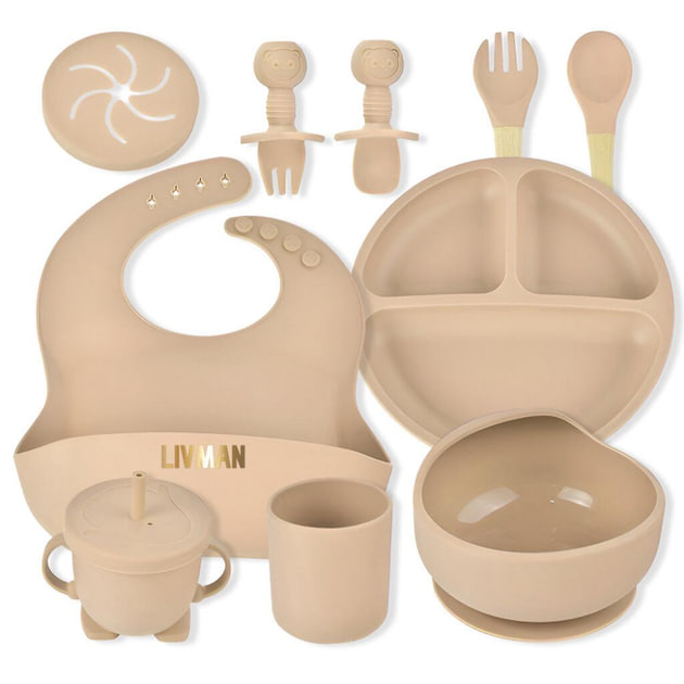 Набір для годування дитини із силікону 10 в 1 • Дитячий силіконовий набір посуду для годування