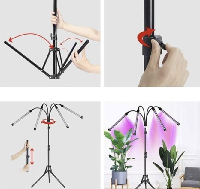 Світлодіодна лампа для фотосинтезу рослин з 4 лініями освітлення на штативі - мініатюра 5