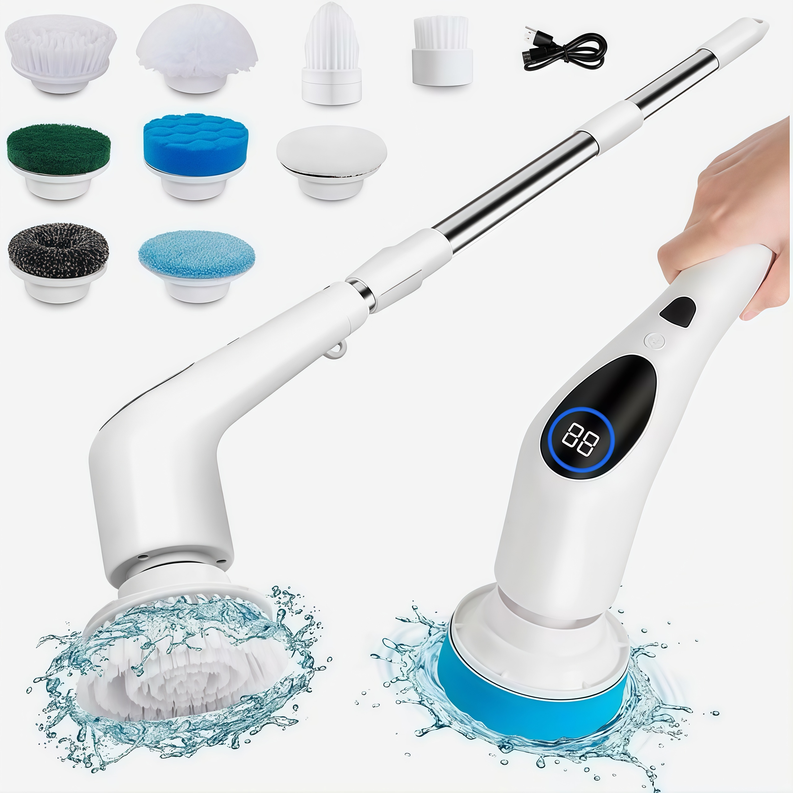 Щітка акумуляторна з подовженою ручкою 4 насадками 5 губками • Акумуляторна щітка для чищення