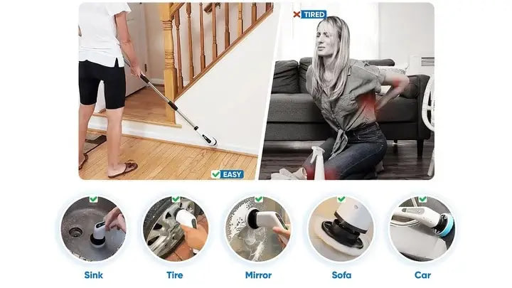 Щітка акумуляторна з подовженою ручкою 4 насадками 5 губками - мініатюра 6