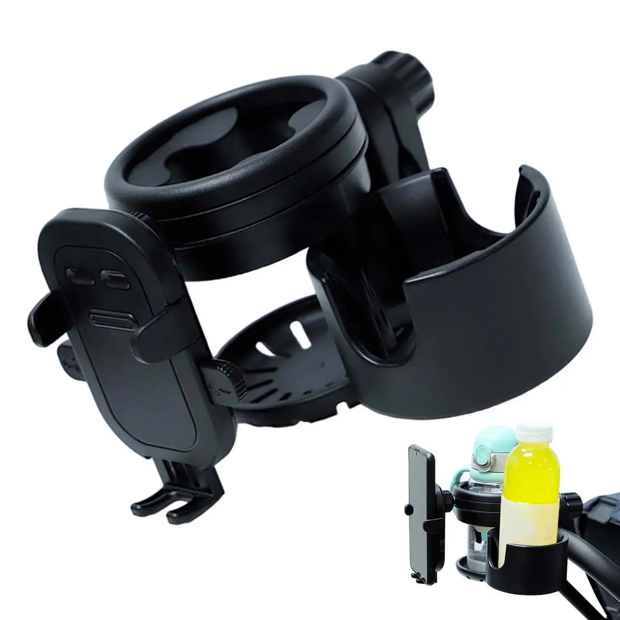 Універсальний підсклянник для пляшки та тримач для телефону • Підсклянник 2 в 1 для коляски та мобільного телефону