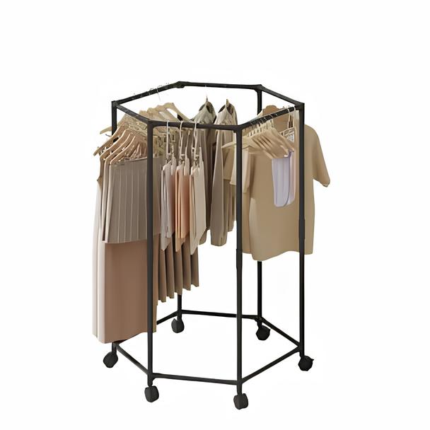 Вішалка для одягу з поворотом на 360° для спальні • Шестикутна обертаюча вішалка на коліщатках для спальні та гардеробної