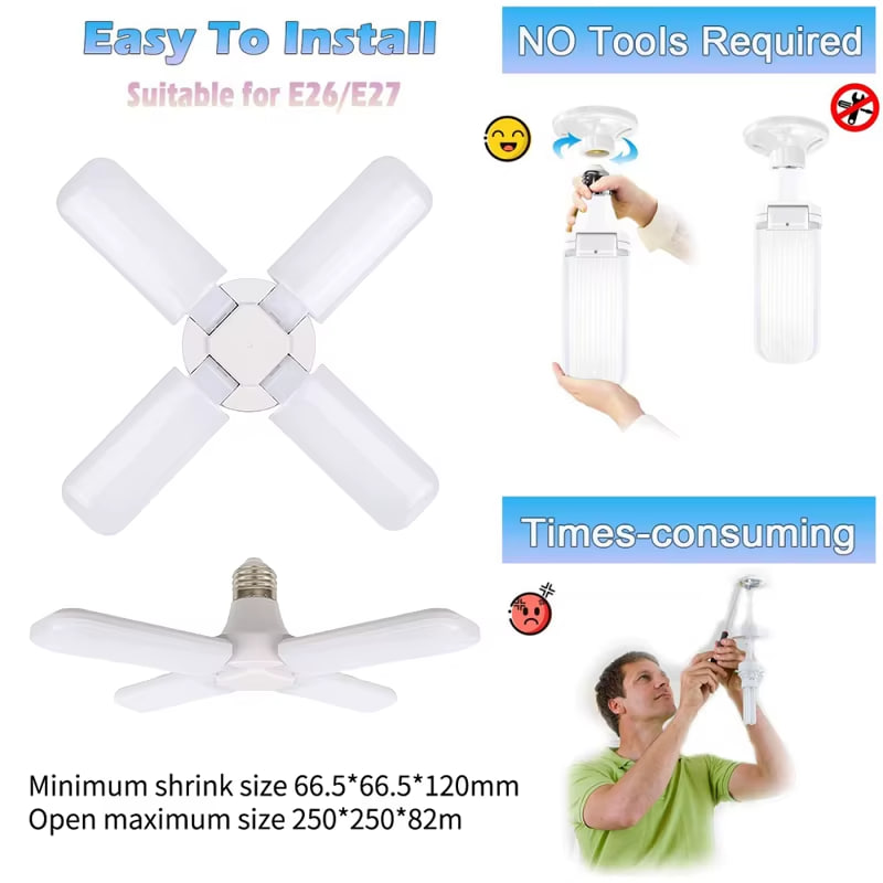 Світлодіодні складні лампи з трьома лопатями LED bulb 60W в патрон Е27 - мініатюра 7