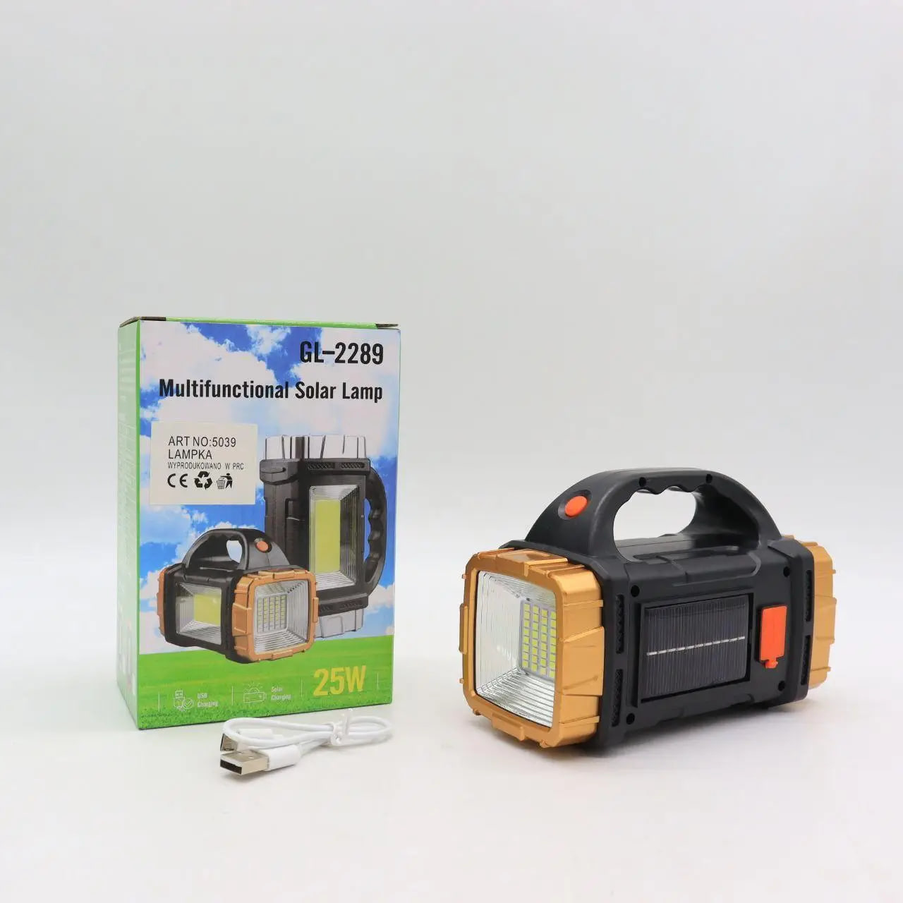 Ручний ліхтар-прожектор акумуляторний 1500 мАч GL-2289 з USB-зарядкою та сонячною панеллю - мініатюра 2