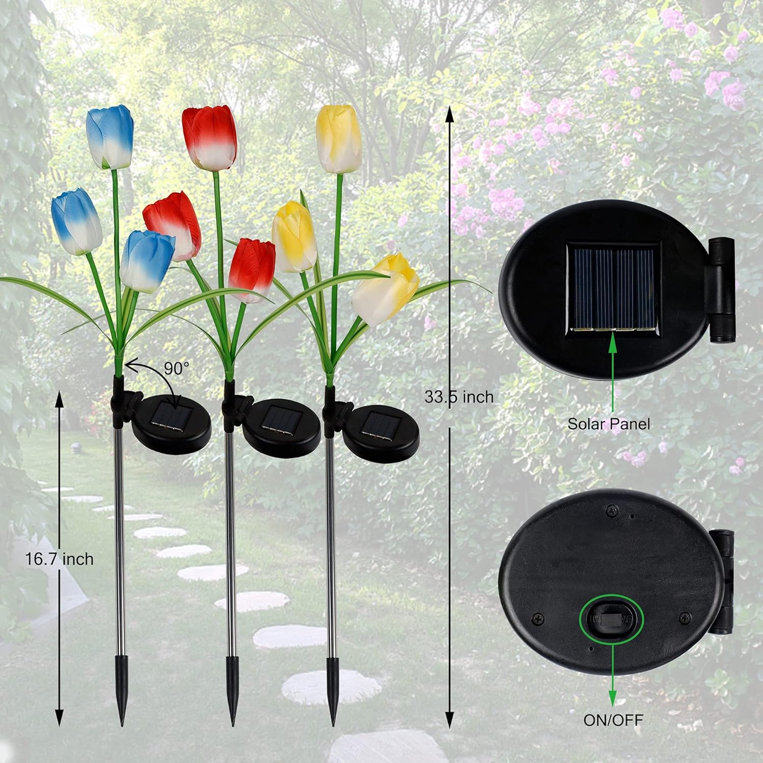 Ліхтар садовий на сонячній батареї з квіткою Тюльпан 70 см - мініатюра 6