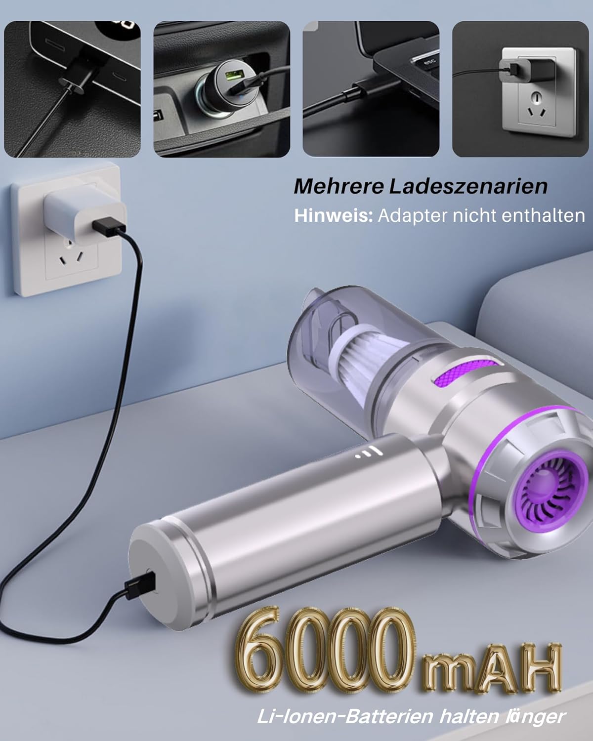 Автопилосос бездротовий 9 насадок 2000 mAh 100W 8000 об/хв - мініатюра 3