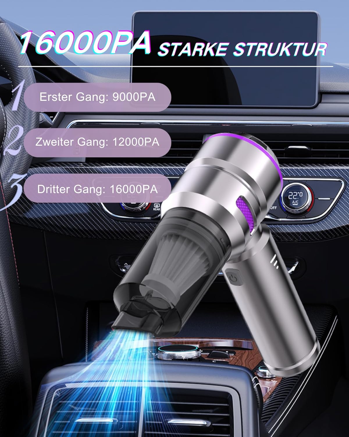 Автопилосос бездротовий 9 насадок 2000 mAh 100W 8000 об/хв - мініатюра 7