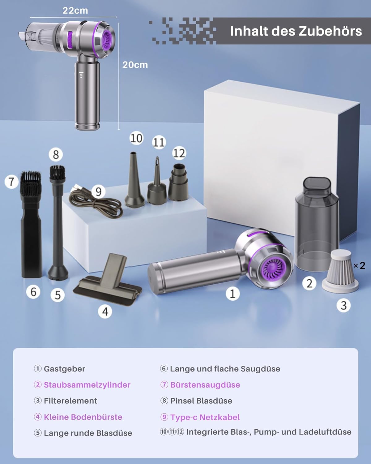 Автопилосос бездротовий 9 насадок 2000 mAh 100W 8000 об/хв - мініатюра 8