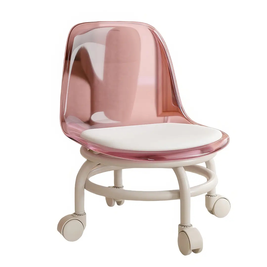 Стілець для дому з м’яким сидінням акриловою спинкою та коліщатками • Домашнє крісло на коліщатках з прозорою спинкою