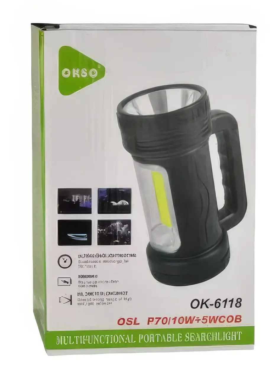 Ручний акумуляторний OK-6118-COB із сонячною батареєю та боковою лампою - мініатюра 3