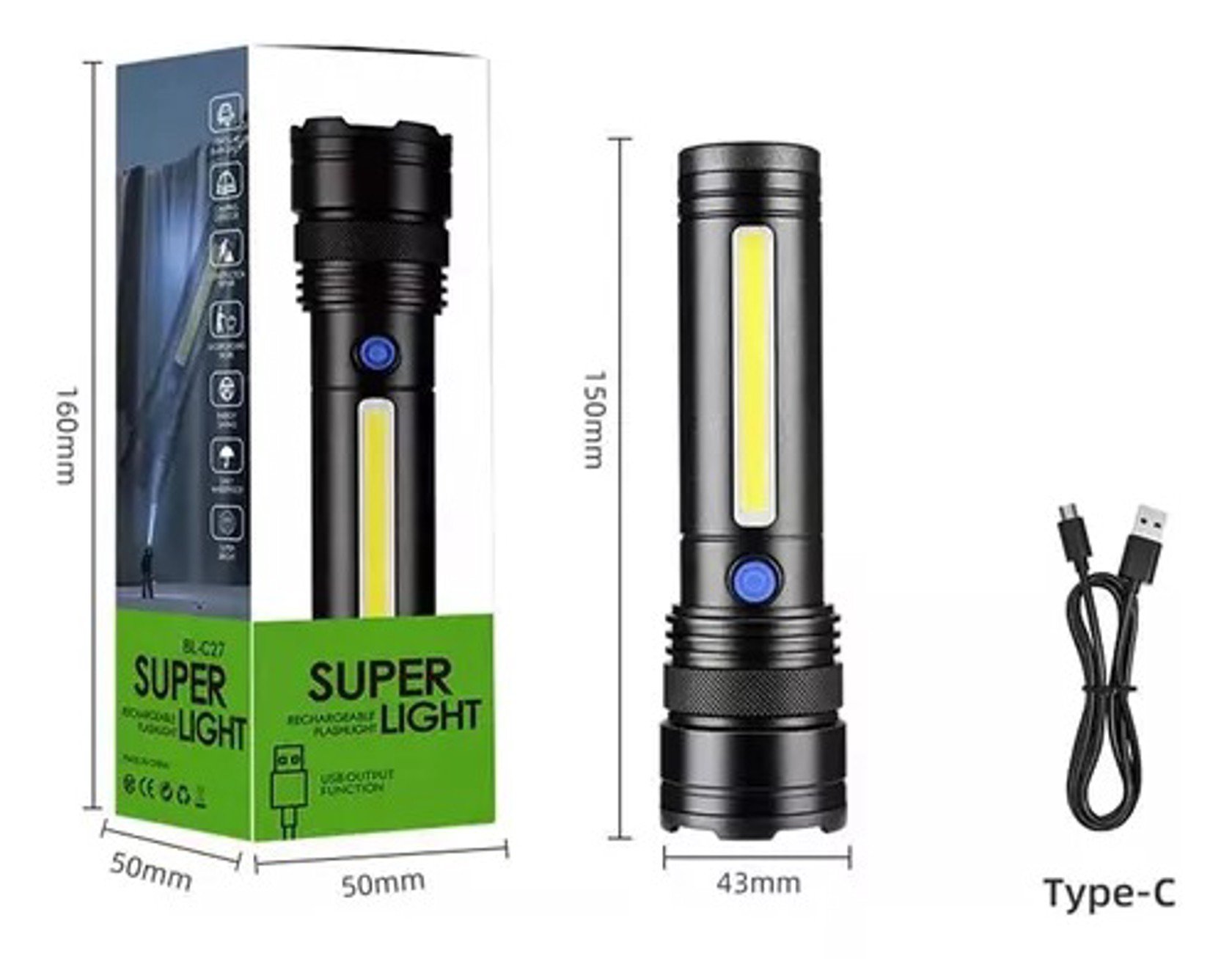 Тактичний ліхтарик X-Balog BL-C27 на акумуляторі з кабелем для заряджання - мініатюра 5