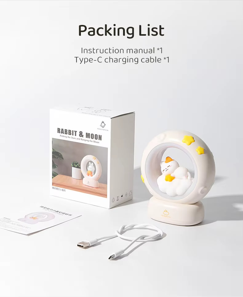 Чарівний нічник у вигляді котика з місяцем для дому ∙ Дитячий настільний нічник Котик з Місяцем - мініатюра 2