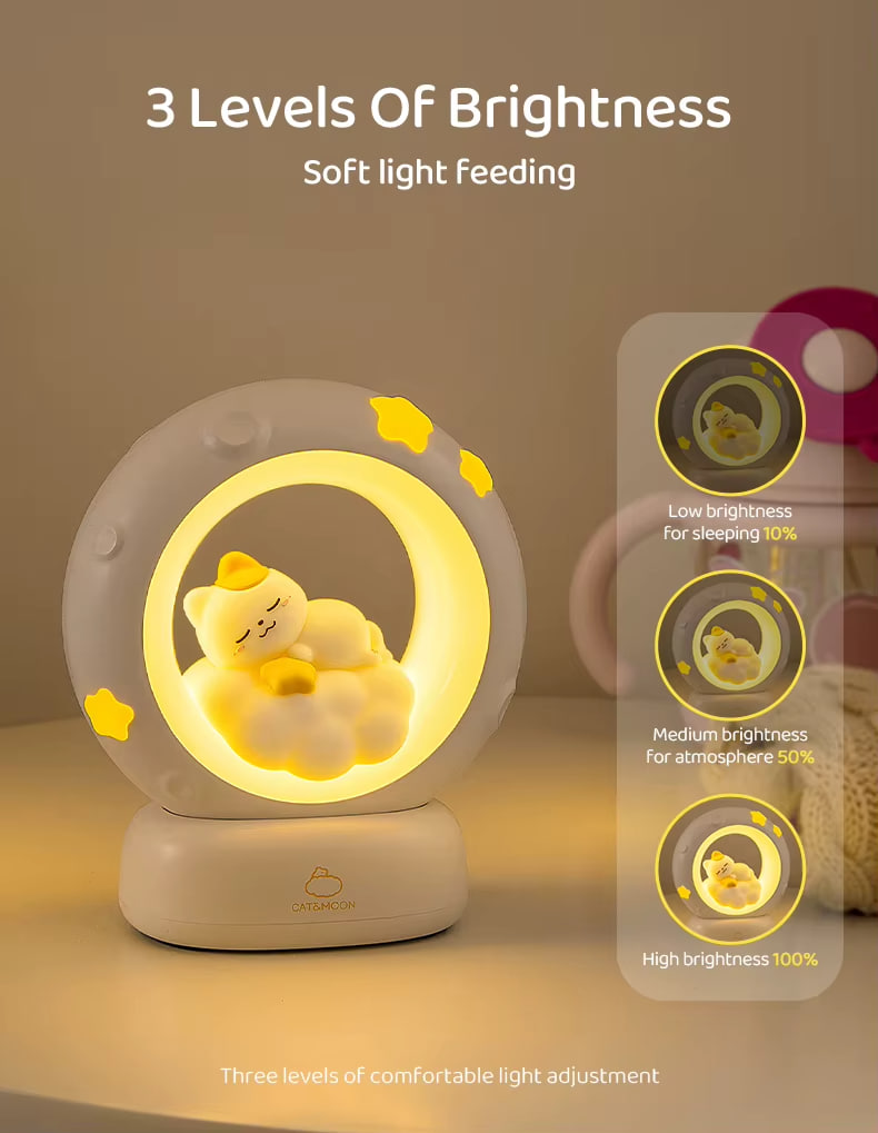 Чарівний нічник у вигляді котика з місяцем для дому ∙ Дитячий настільний нічник Котик з Місяцем - мініатюра 3