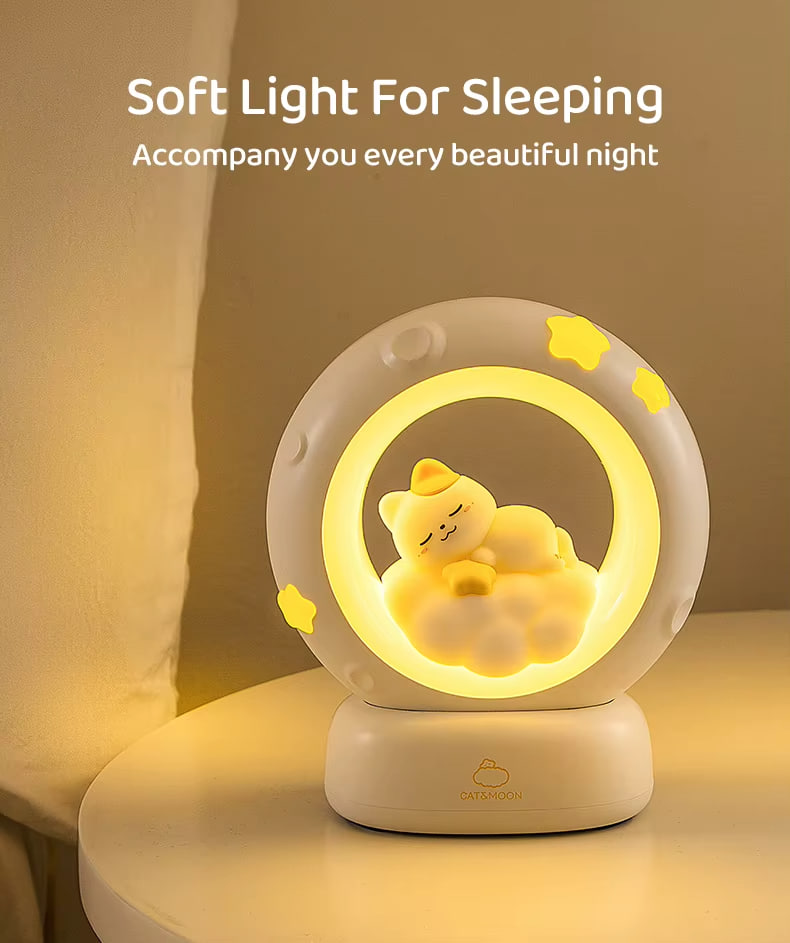 Чарівний нічник у вигляді котика з місяцем для дому ∙ Дитячий настільний нічник Котик з Місяцем - мініатюра 4