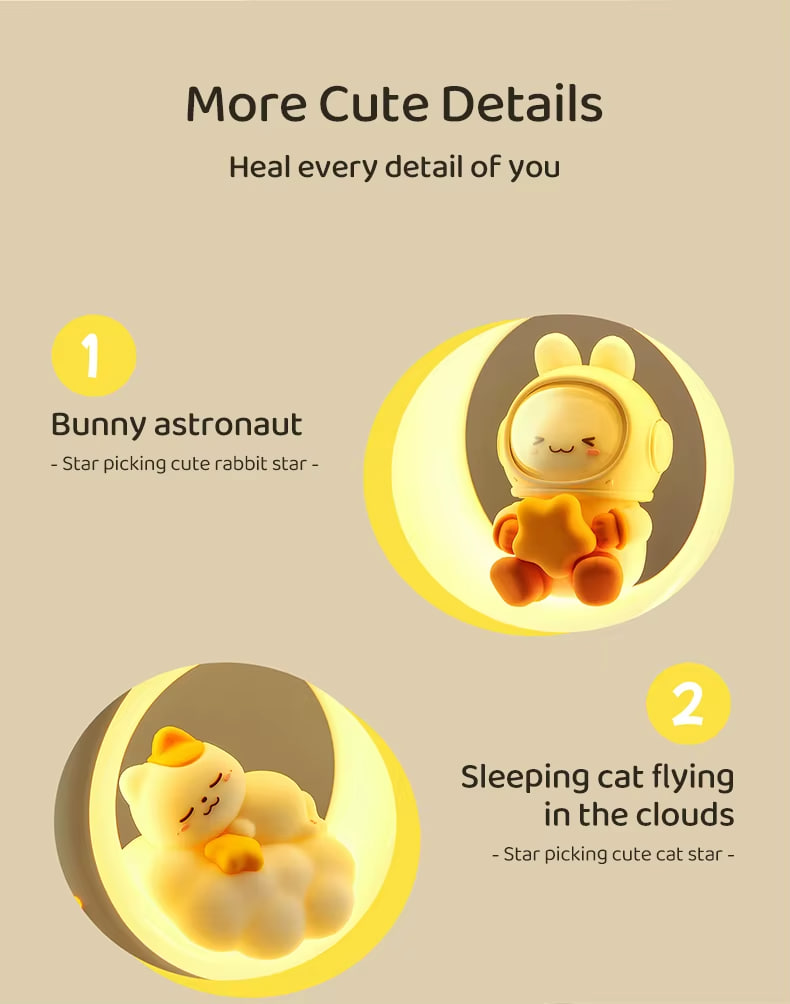 Чарівний нічник у вигляді котика з місяцем для дому ∙ Дитячий настільний нічник Котик з Місяцем - мініатюра 5