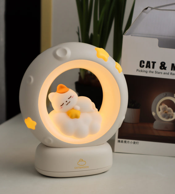 Чарівний нічник у вигляді котика з місяцем для дому ∙ Дитячий настільний нічник Котик з Місяцем - мініатюра 7
