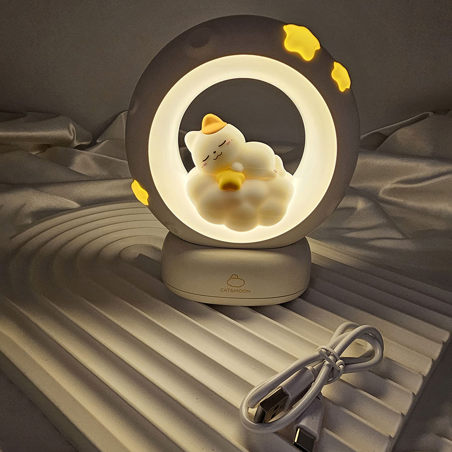 Чарівний нічник у вигляді котика з місяцем для дому ∙ Дитячий настільний нічник Котик з Місяцем - мініатюра 8