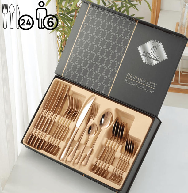 Набір столових приборів на 6 персон набір ложок виделок і ножів 24 предмети в коробці ∙ Столові прибори з нержавіючої сталі Portugal Collection - мініатюра 6