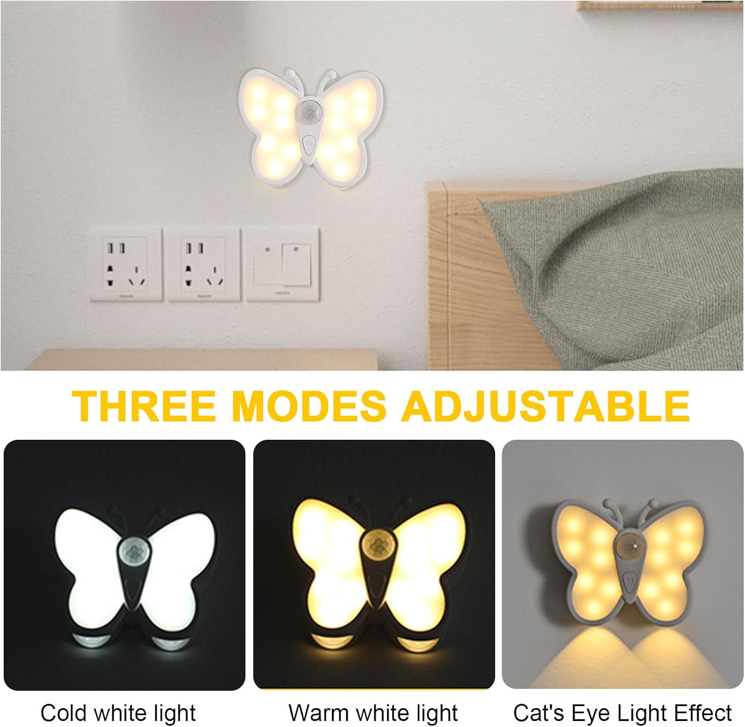 Світлодіодний нічник-бабочка з датчиком руху ∙ Перезаряджуваний нічник «Бабочка» для декору кімнати - мініатюра 4