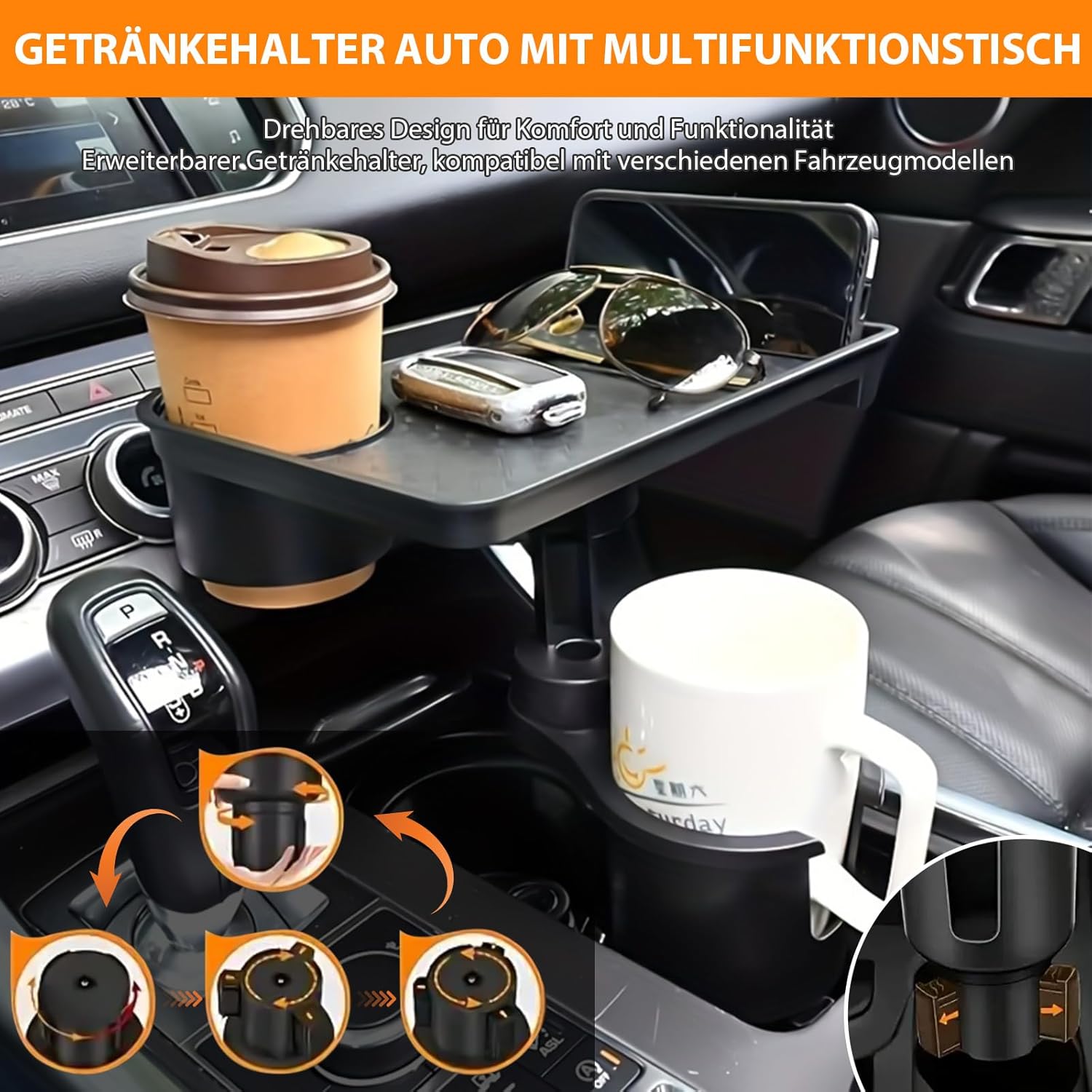 Універсальний автомобільний підстаканник для їжі ∙ Піднос з подвійним підстаканником - мініатюра 2