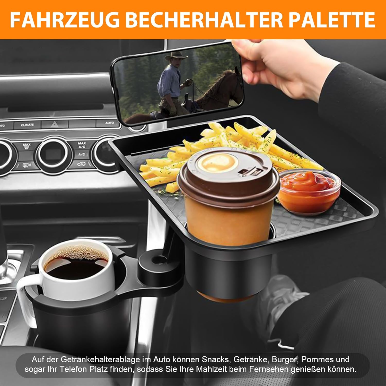 Універсальний автомобільний підстаканник для їжі ∙ Піднос з подвійним підстаканником - мініатюра 3