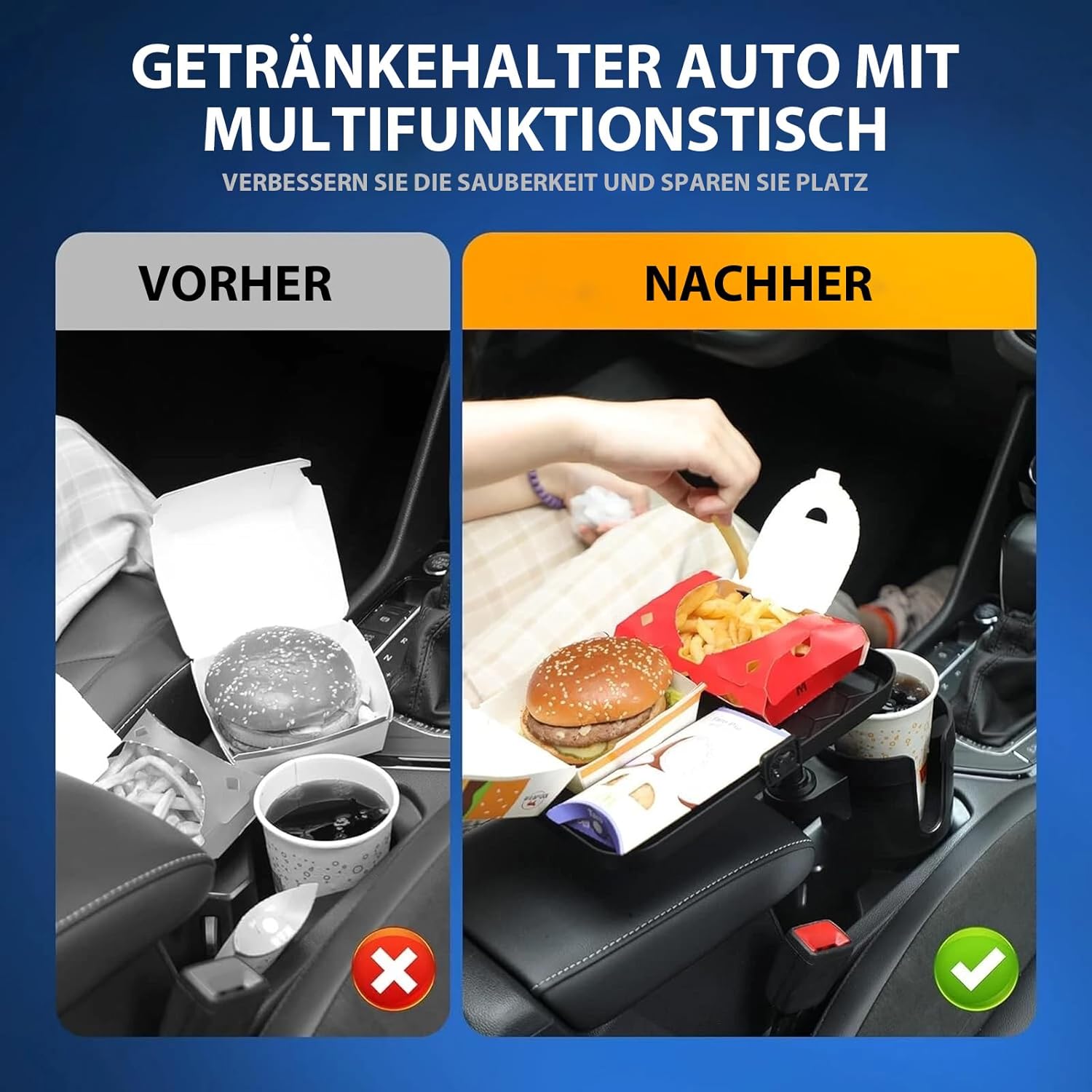 Універсальний автомобільний підстаканник для їжі ∙ Піднос з подвійним підстаканником - мініатюра 4