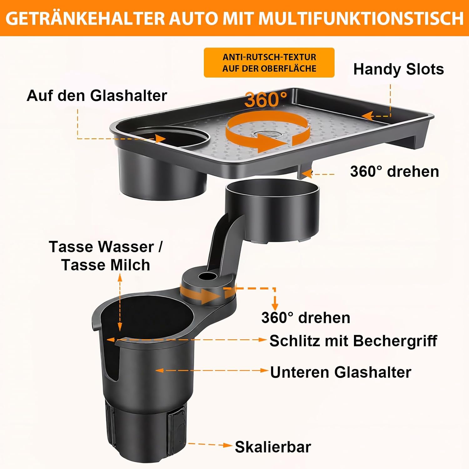 Універсальний автомобільний підстаканник для їжі ∙ Піднос з подвійним підстаканником - мініатюра 5