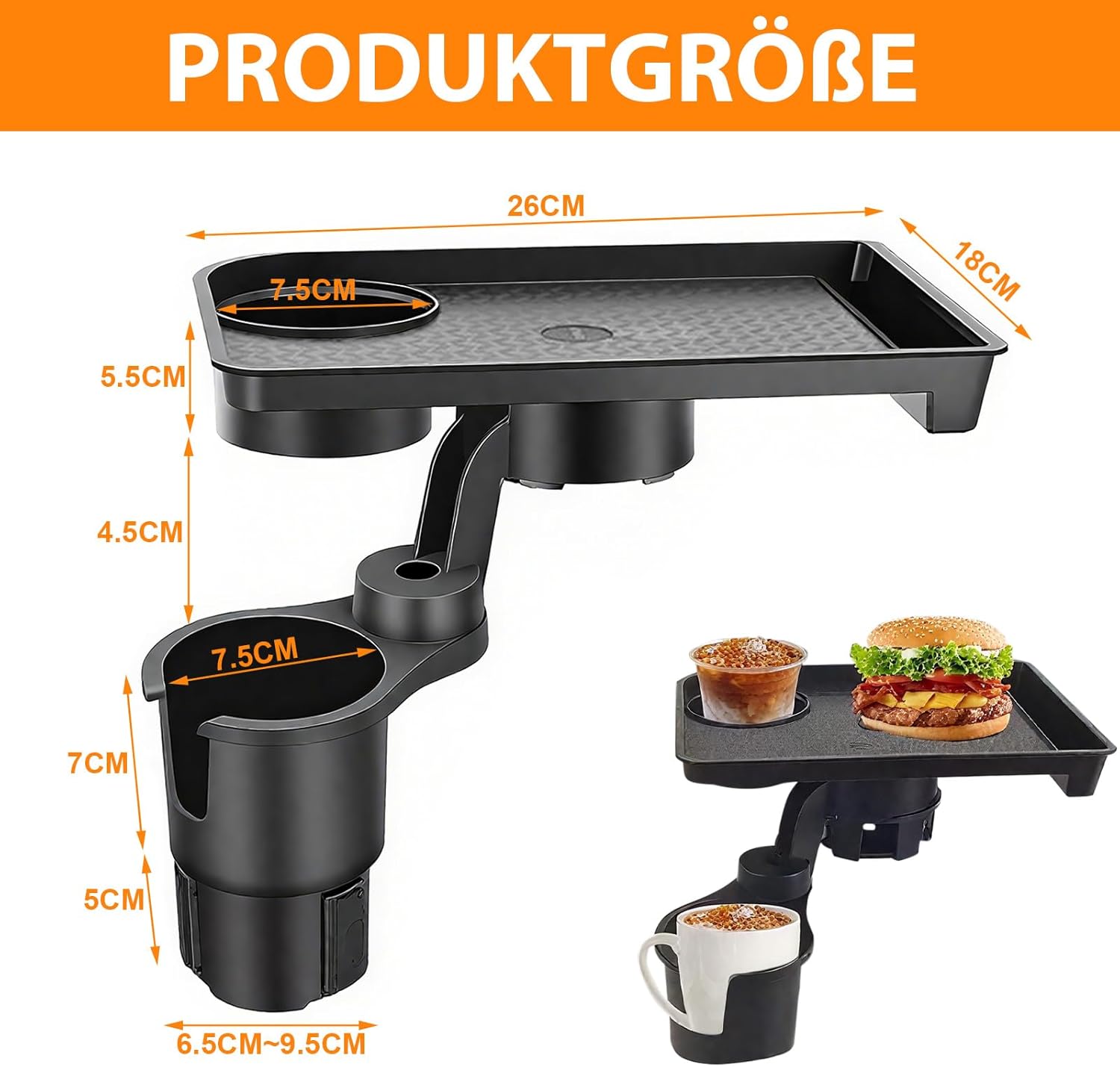 Універсальний автомобільний підстаканник для їжі ∙ Піднос з подвійним підстаканником - мініатюра 6