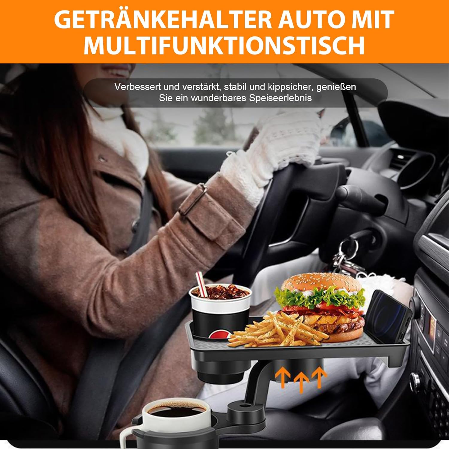 Універсальний автомобільний підстаканник для їжі ∙ Піднос з подвійним підстаканником - мініатюра 7