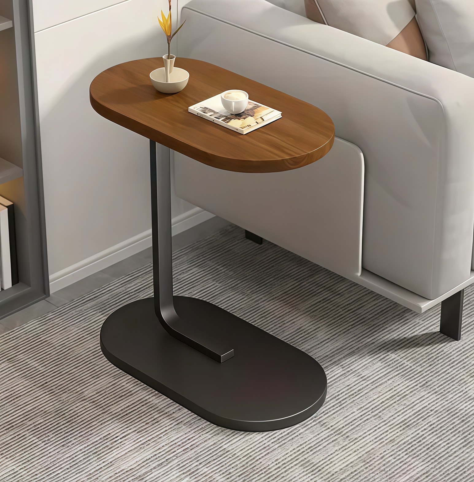 Приліжковий столик D-03 із дерев’яною стільницею та металевою основою 30×45×63 ∙ Наддиванний овальний стіл із цільною стільницею 64225 - мініатюра 7