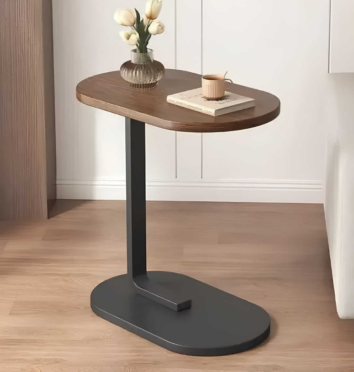 Приліжковий столик D-03 із дерев’яною стільницею та металевою основою 30×45×63 ∙ Наддиванний овальний стіл із цільною стільницею 64225 - мініатюра 8