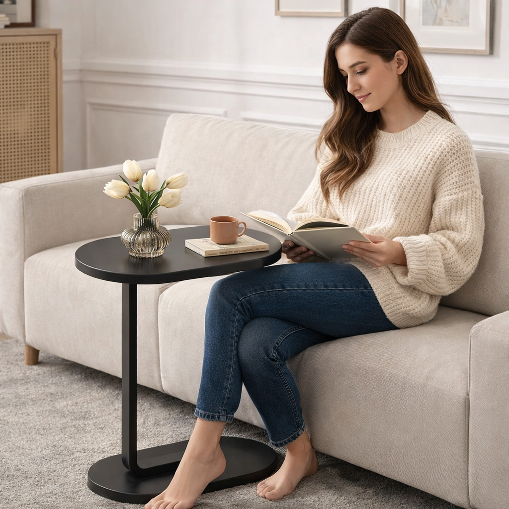 Приліжковий столик D-03 із дерев’яною стільницею та металевою основою 30×45×63 ∙ Наддиванний овальний стіл із цільною стільницею 64225 - мініатюра 9