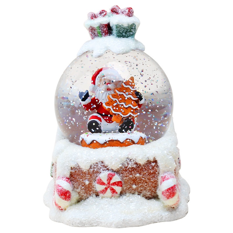 Декоративний водяний шар Санта з музикою на заводному механізмі ∙ Шар музичний Санта на санях