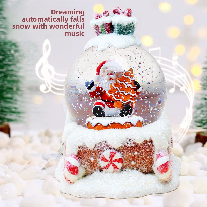 Декоративний водяний шар Санта з музикою на заводному механізмі ∙ Шар музичний Санта на санях - мініатюра 2