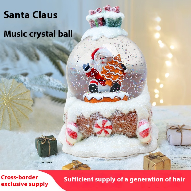 Декоративний водяний шар Санта з музикою на заводному механізмі ∙ Шар музичний Санта на санях - мініатюра 3