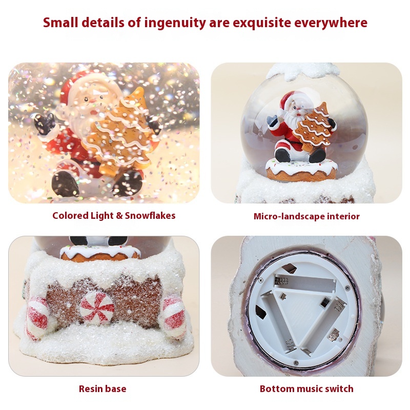 Декоративний водяний шар Санта з музикою на заводному механізмі ∙ Шар музичний Санта на санях - мініатюра 5