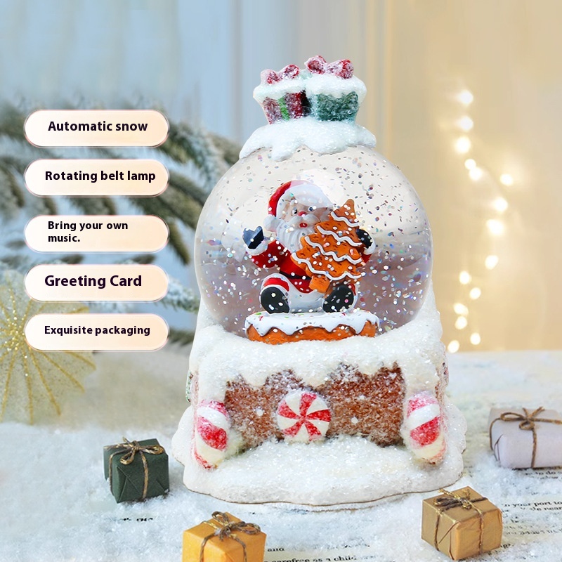 Декоративний водяний шар Санта з музикою на заводному механізмі ∙ Шар музичний Санта на санях - мініатюра 6