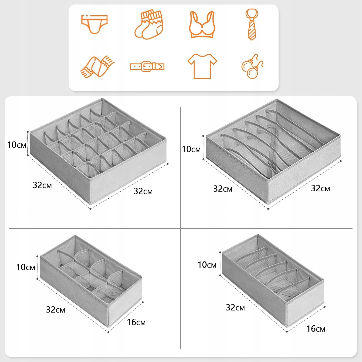 Органайзер для речей 4 ШТ 32х32х10 см XL-1090 ∙ Набір органайзерів для ящиків та шаф XL-1090 - мініатюра 3
