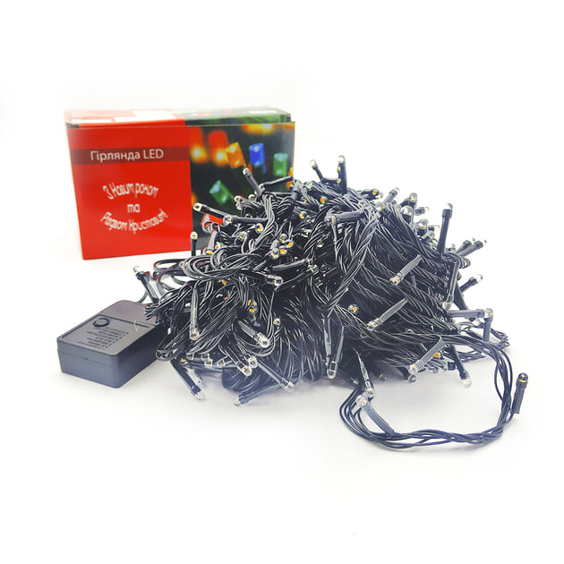 Гірлянда чорний провід лампа Рубінка велика 200LED ∙ Прозора кругла гірлянда 200LED