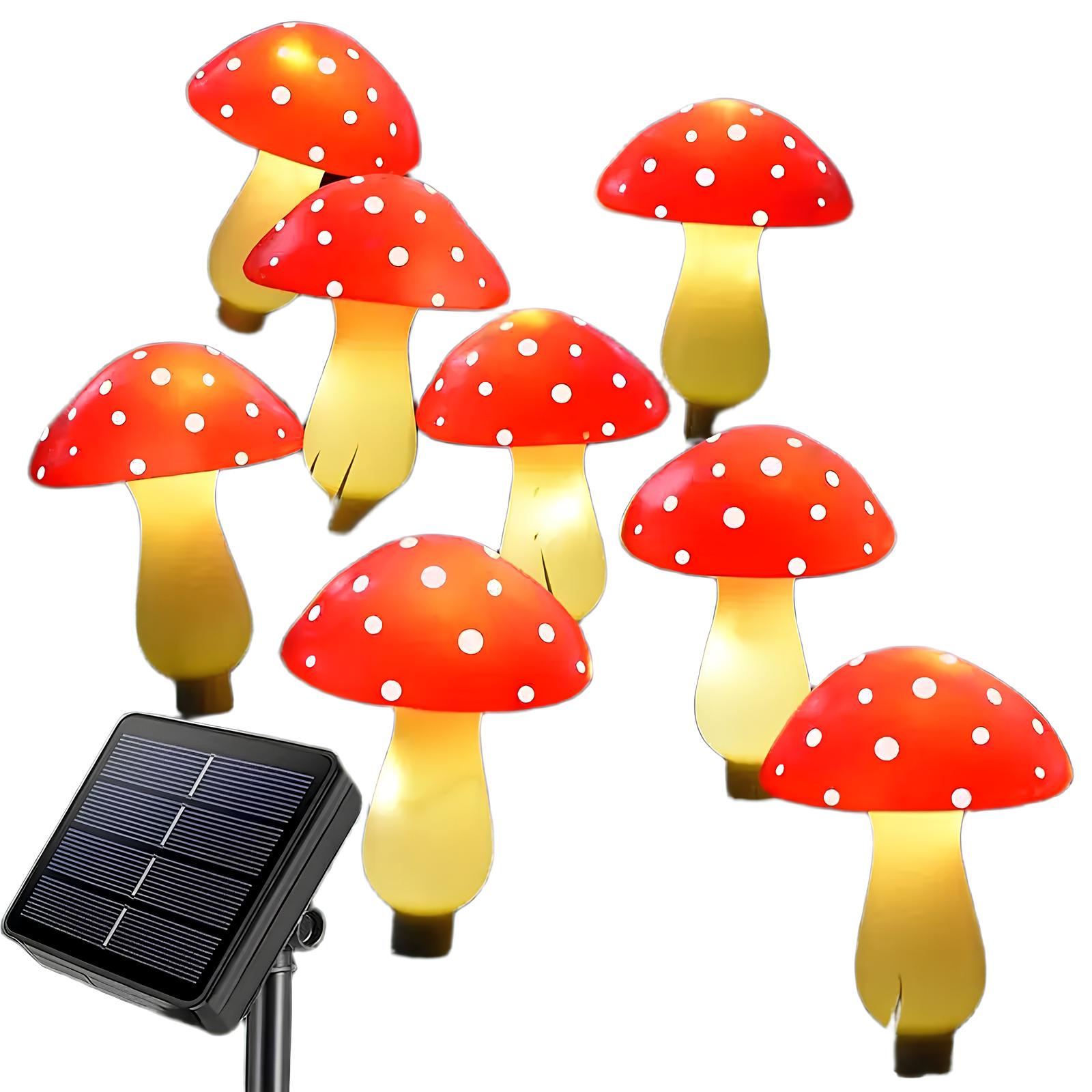 Декоративна гірлянда Мухомори з сонячною батареєю ∙ Садова гірлянда Мухомори 8 режимів світіння