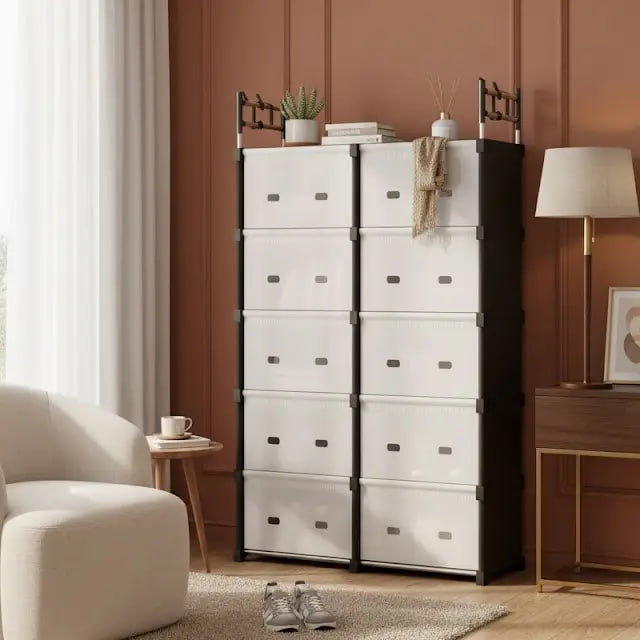 Полиця для взуття з металевим каркасом LY-1048 ∙ Складний стелаж для взуття в тамбур LY-1048 із закритими полицями - мініатюра 2