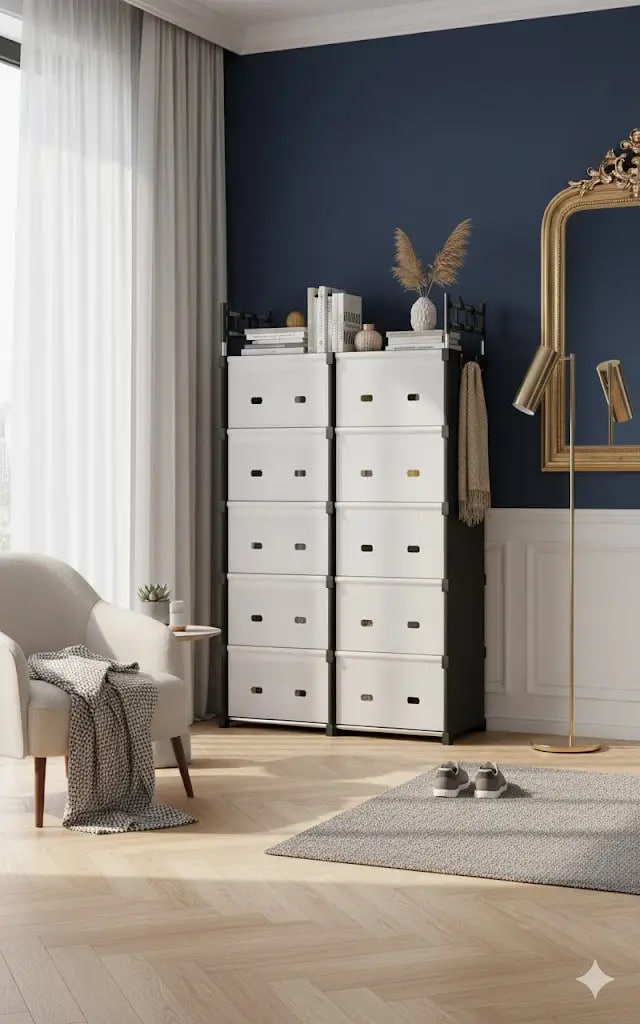 Полиця для взуття з металевим каркасом LY-1048 ∙ Складний стелаж для взуття в тамбур LY-1048 із закритими полицями - мініатюра 3