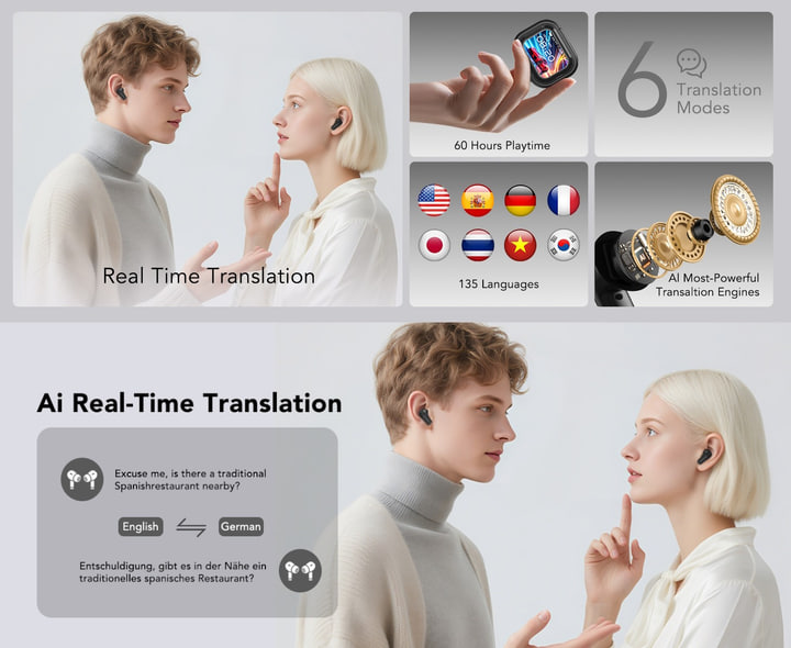 Навушники HTC NE20 AI з функцією перекладу в режимі реального часу ∙ Бездротові інтелектуальні навушники HTC NE20 AI - мініатюра 3