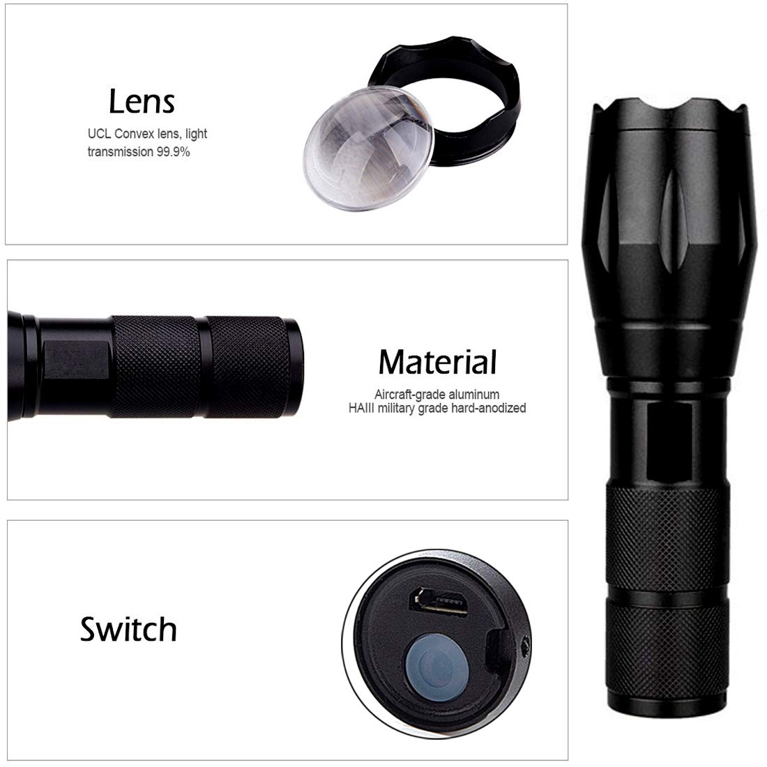 Ліхтар ручний BAILONG BL-29-T6 USB MICRO CHARGE ∙ Тактичний водонепроникний ліхтар BAILONG BL-29-T6 - мініатюра 5