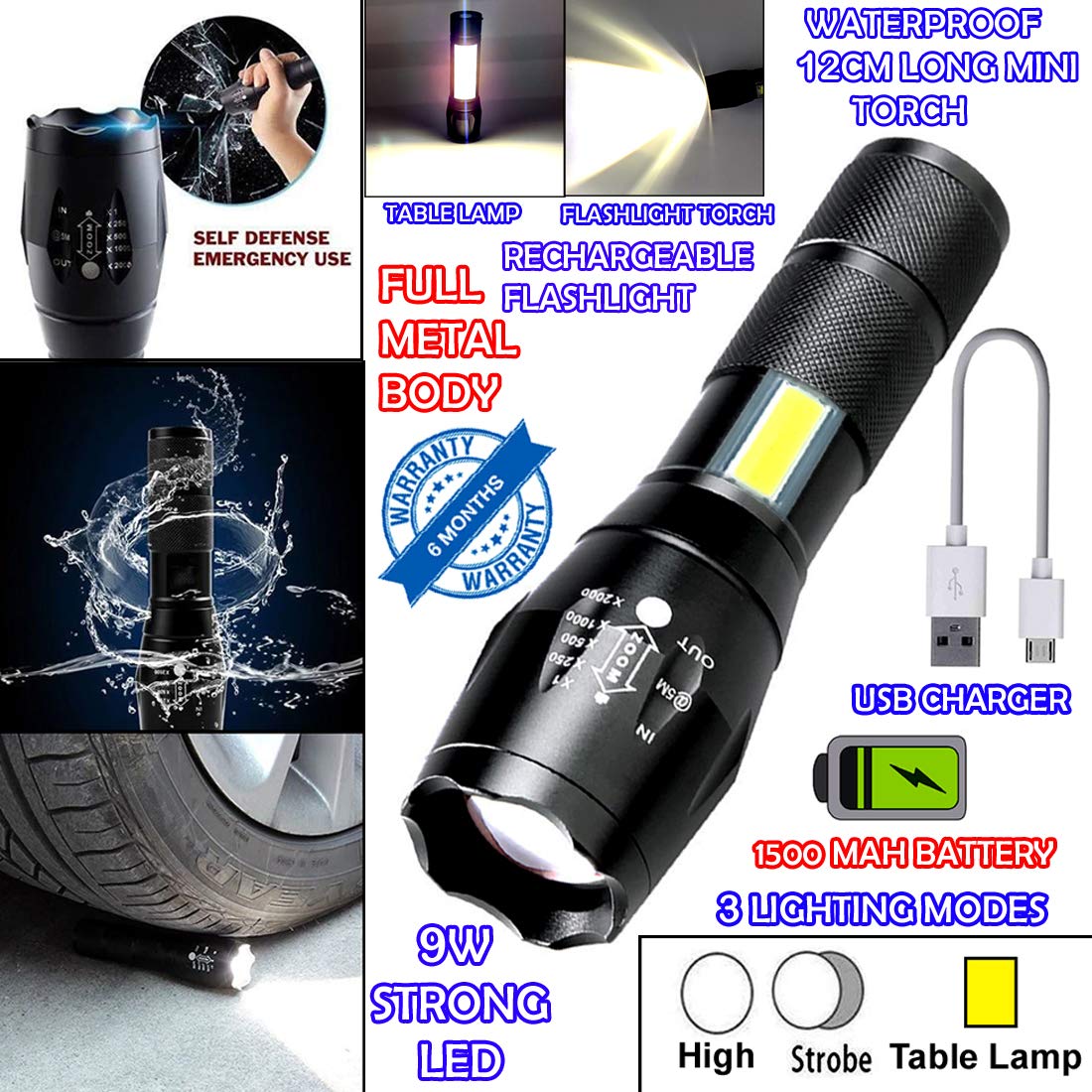 Ліхтар ручний BAILONG BL-29-T6 USB MICRO CHARGE ∙ Тактичний водонепроникний ліхтар BAILONG BL-29-T6 - мініатюра 8